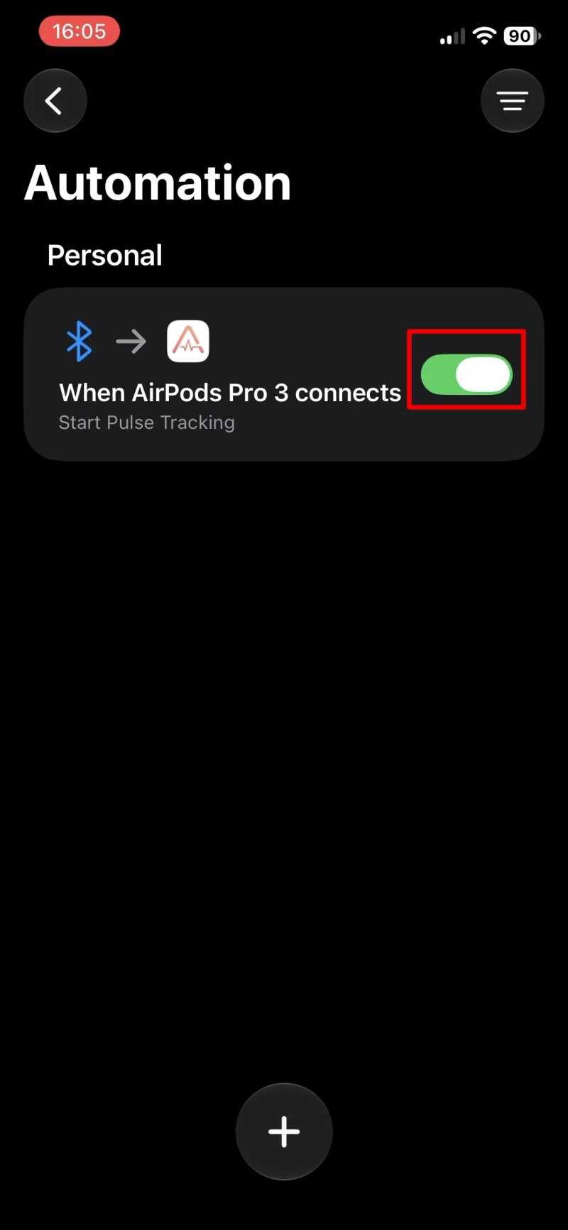 Tippe bei deiner AirPods-Pro-3-Automation auf den grünen Schalter, um sie auszuschalten